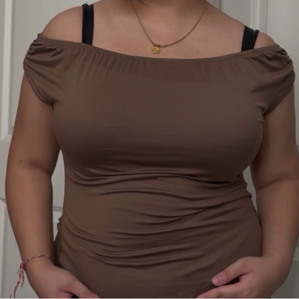 SHEIN Off-Shoulder Brown Top